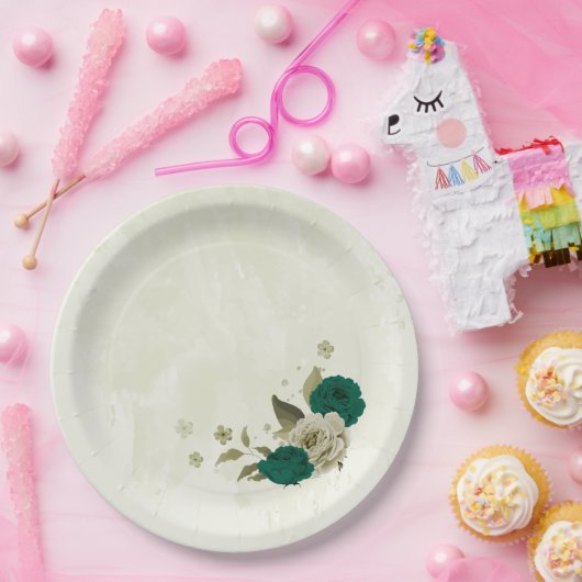 Smaragdgroene beige bloemen bruiloft papieren bordje (Feest)