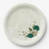 Smaragdgroene beige bloemen bruiloft papieren bordje (Voorkant)