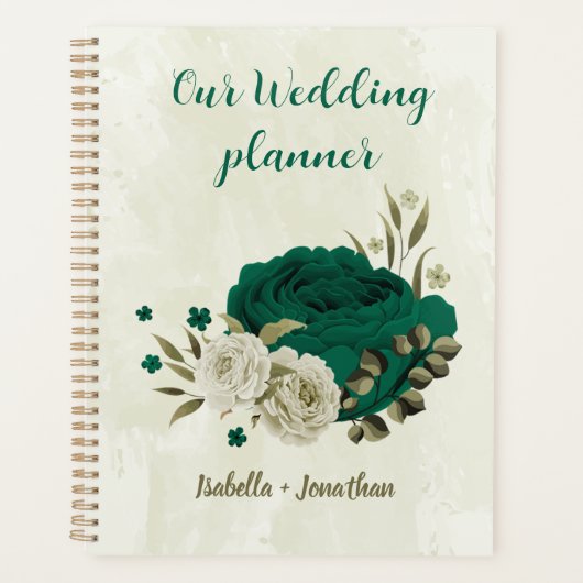 smaragdgroene beige bloemen bruiloft planner (Voorkant)