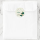 smaragdgroene beige bloemen bruiloft ronde sticker (Tas)