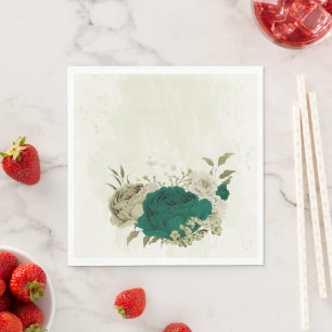 Smaragdgroene beige bloemen bruiloft servet