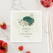 Smaragdgroene beige bloemen bruiloft servet (Insitu)