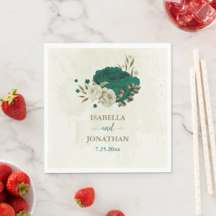 Smaragdgroene beige bloemen bruiloft servet