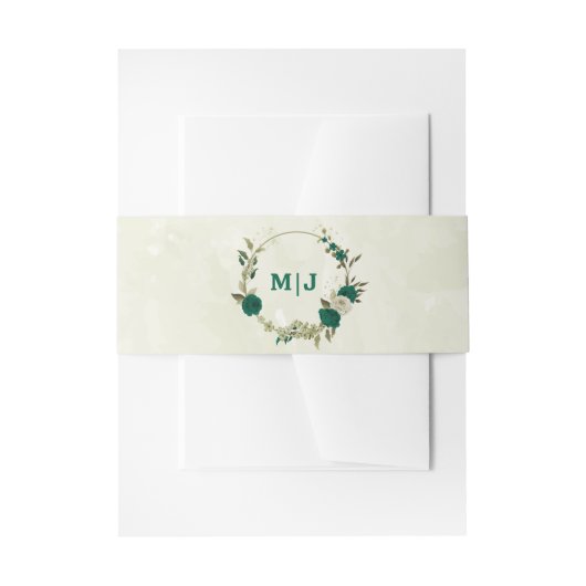 Smaragdgroene beige bloemen bruiloft uitnodigingen wikkel (Voorkant Voorbeeld)