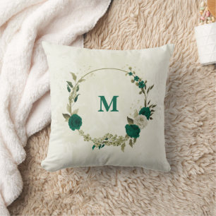 smaragdgroene beige bloemen kussen