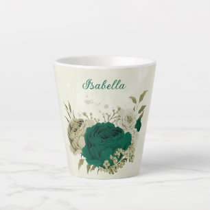smaragdgroene beige bloemen latte mok