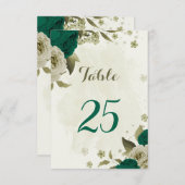 Smaragdgroene beige bloemen Tafelnummer Kaart (Voorkant / Achterkant)