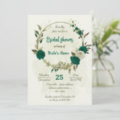 Smaragdgroene beige bloemen vrijgezellenfeest kaart (Staand voorkant)