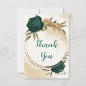 Smaragdgroene beige gouden botanische bruiloft bedankkaart (Voorkant)