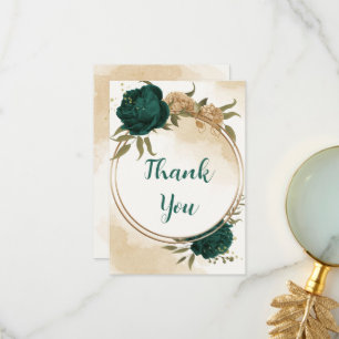 Smaragdgroene beige gouden botanische bruiloft bedankkaart