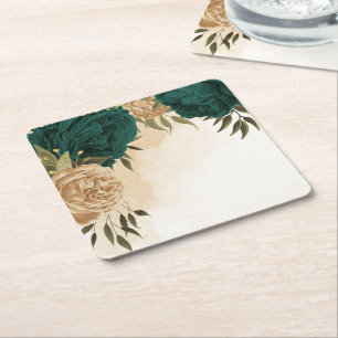 Smaragdgroene beige gouden botanische bruiloft kartonnen onderzetters