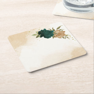 Smaragdgroene beige gouden botanische bruiloft kartonnen onderzetters