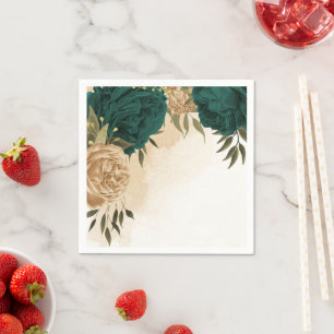 Smaragdgroene beige gouden botanische bruiloft servet