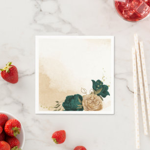 Smaragdgroene beige gouden botanische bruiloft servet