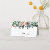 Smaragdgroene beige pioenroos bloem bruiloftsborre plaatskaartje (Voorkant)