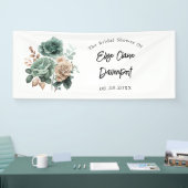Smaragdgroene beige pioenroos bloem bruiloftsfeest spandoek (Beurs)