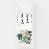 Smaragdgroene beige pioenroos bloem bruiloftsfeest spandoek (Verticaal)