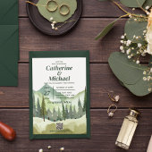 Smaragdgroene berg rustieke QR code bruiloft Kaart