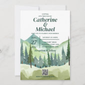 Smaragdgroene berg rustieke QR code bruiloft Kaart (Voorkant)