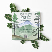 Smaragdgroene berg rustieke QR code bruiloft Save The Date