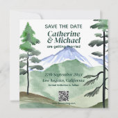 Smaragdgroene berg rustieke QR code bruiloft Save The Date (Voorkant)