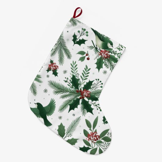 Smaragdgroene bessen en vogels grote kerstsok (Voorkant (Hangend))