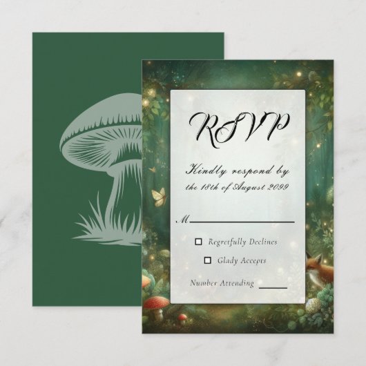 Smaragdgroene Betoverde Bos Bruiloft RSVP Kaartje (Voorkant / Achterkant)