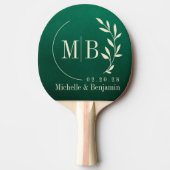 Smaragdgroene Blad Bruiloft Monogram Tafeltennisbatje (Voorkant)