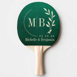 Smaragdgroene Blad Bruiloft Monogram Tafeltennisbatje
