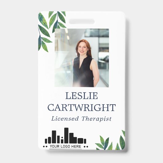 Smaragdgroene bladeren ID foto & Logo Badge (Front)