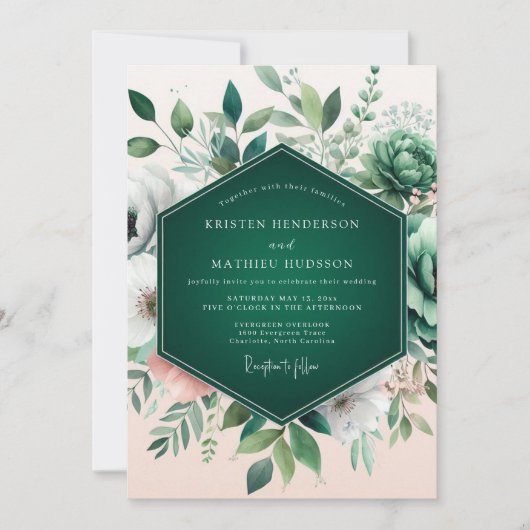 Smaragdgroene Bloeiende Succulente Bruiloft Kaart (Voorkant)