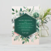 Smaragdgroene Bloeiende Succulente Bruiloft Kaart (Staand voorkant)