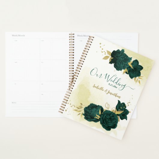 smaragdgroene bloem gouden bruiloft planner (Display)