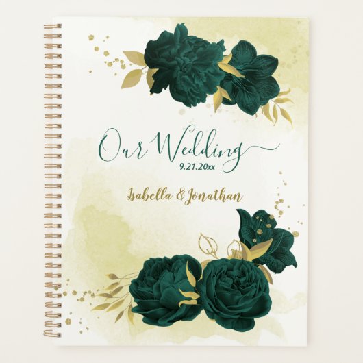 smaragdgroene bloem gouden bruiloft planner (Voorkant)