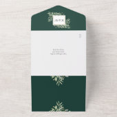 Smaragdgroene Bloem QR Code Bruiloft All In One Uitnodiging (Buitenkant)