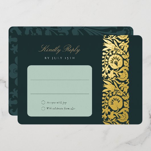Smaragdgroene Bloem RSVP Kaart (Voorkant / Achterkant)