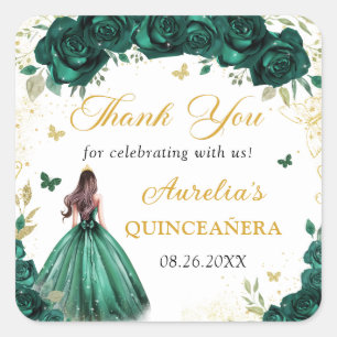 Smaragdgroene bloem sticker Quinceañera Prinses