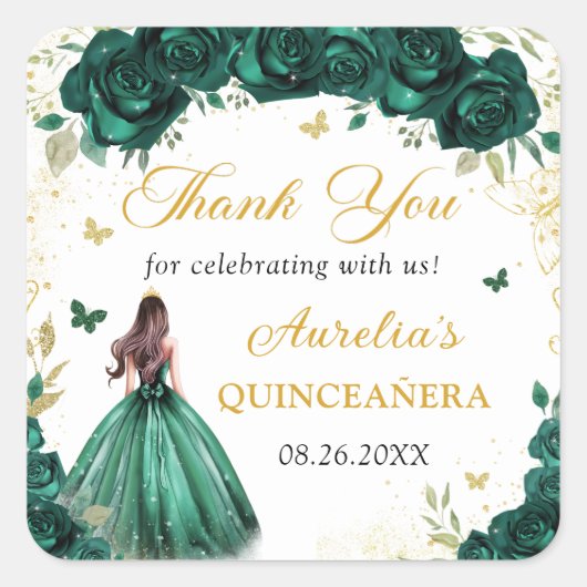 Smaragdgroene bloem sticker Quinceañera Prinses (Voorkant)