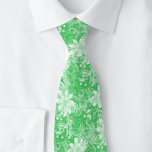 Smaragdgroene bloemen batik stropdas