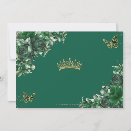 Smaragdgroene bloemen bloemenquinceañera Afbeeldin Kaart (Achterkant)