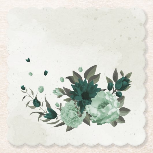 Smaragdgroene bloemen botanisch kartonnen onderzetters (Voorkant)