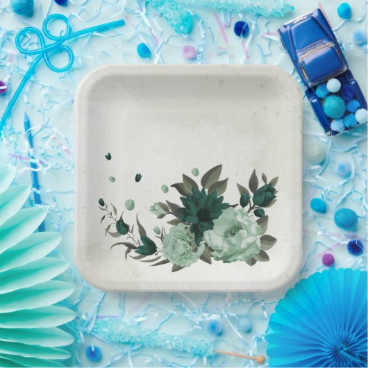 Smaragdgroene bloemen botanisch papieren bordje (Feest)