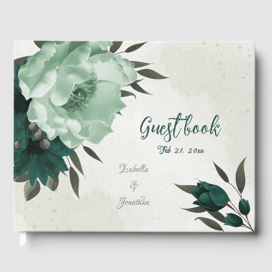 Smaragdgroene bloemen botanische bruiloft gastenboek (Voorkant)