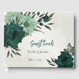 Smaragdgroene bloemen botanische bruiloft gastenboek