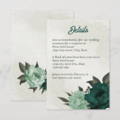 Smaragdgroene bloemen botanische bruiloft informatiekaartje (Voorkant / Achterkant)