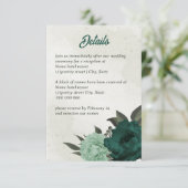 Smaragdgroene bloemen botanische bruiloft informatiekaartje (Staand voorkant)