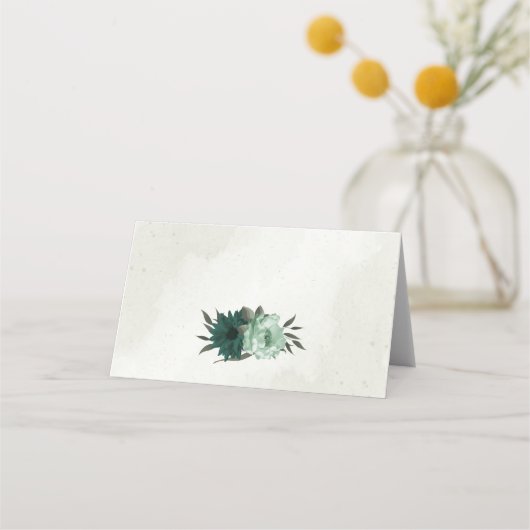 Smaragdgroene bloemen botanische bruiloft plaatskaartje (Achterkant)