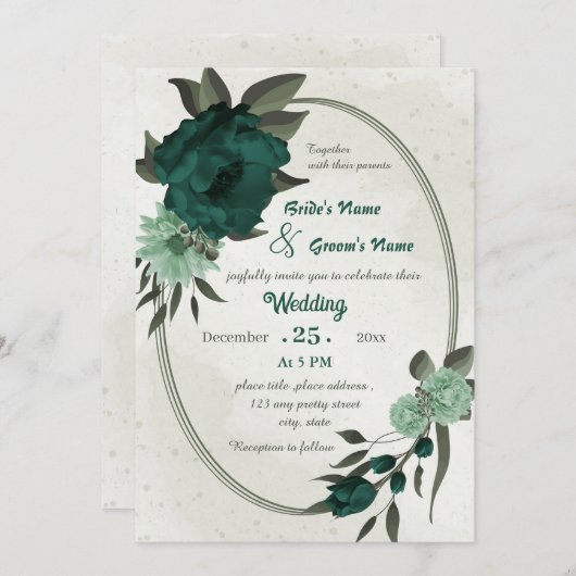 Smaragdgroene bloemen botanische geometrische brui kaart (Voorkant / Achterkant)