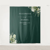 Smaragdgroene bloemen bruiloft fotohokje achtergro wandkleed (Voorkant)