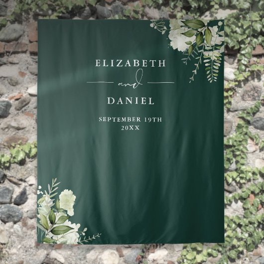 Smaragdgroene bloemen bruiloft fotohokje achtergro wandkleed